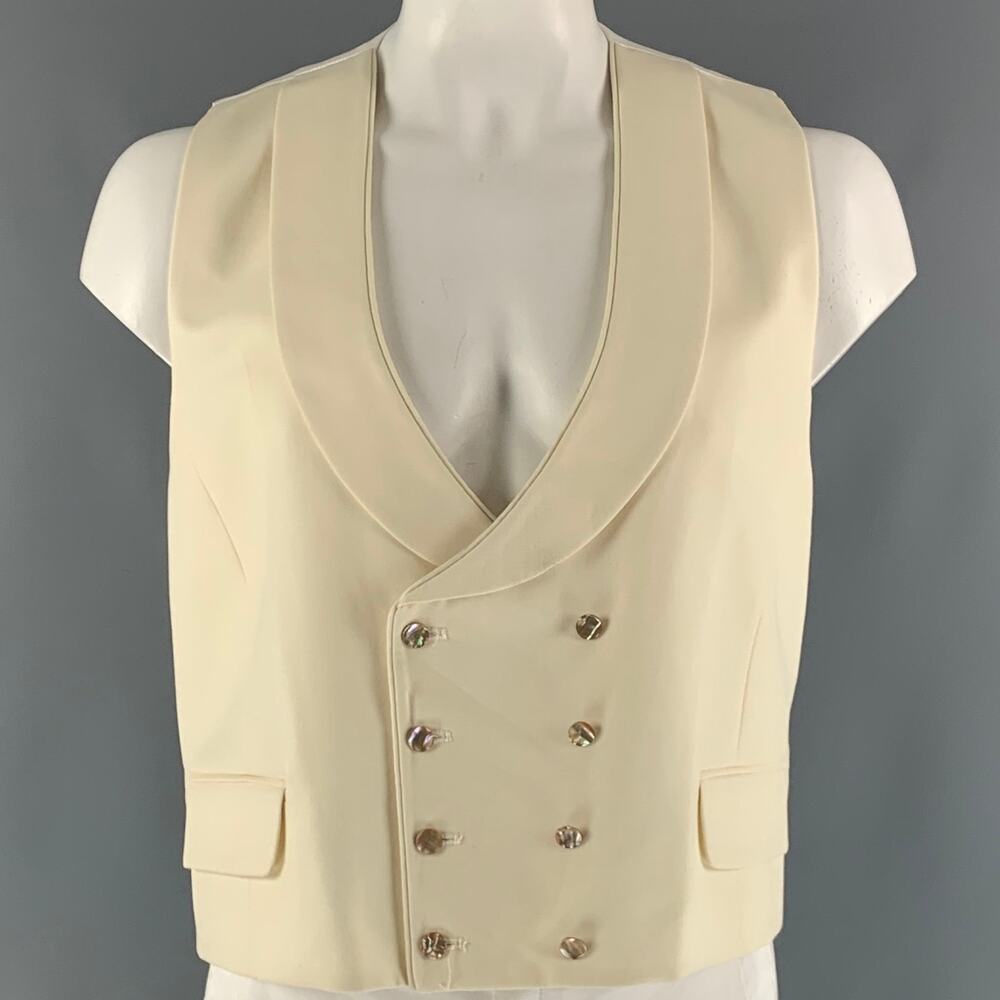 FAVOURBROOK Size 48 Beige White Solid Wool Double Breasted Vest